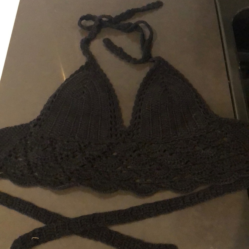 Crochet black LA hearts festival crop top
